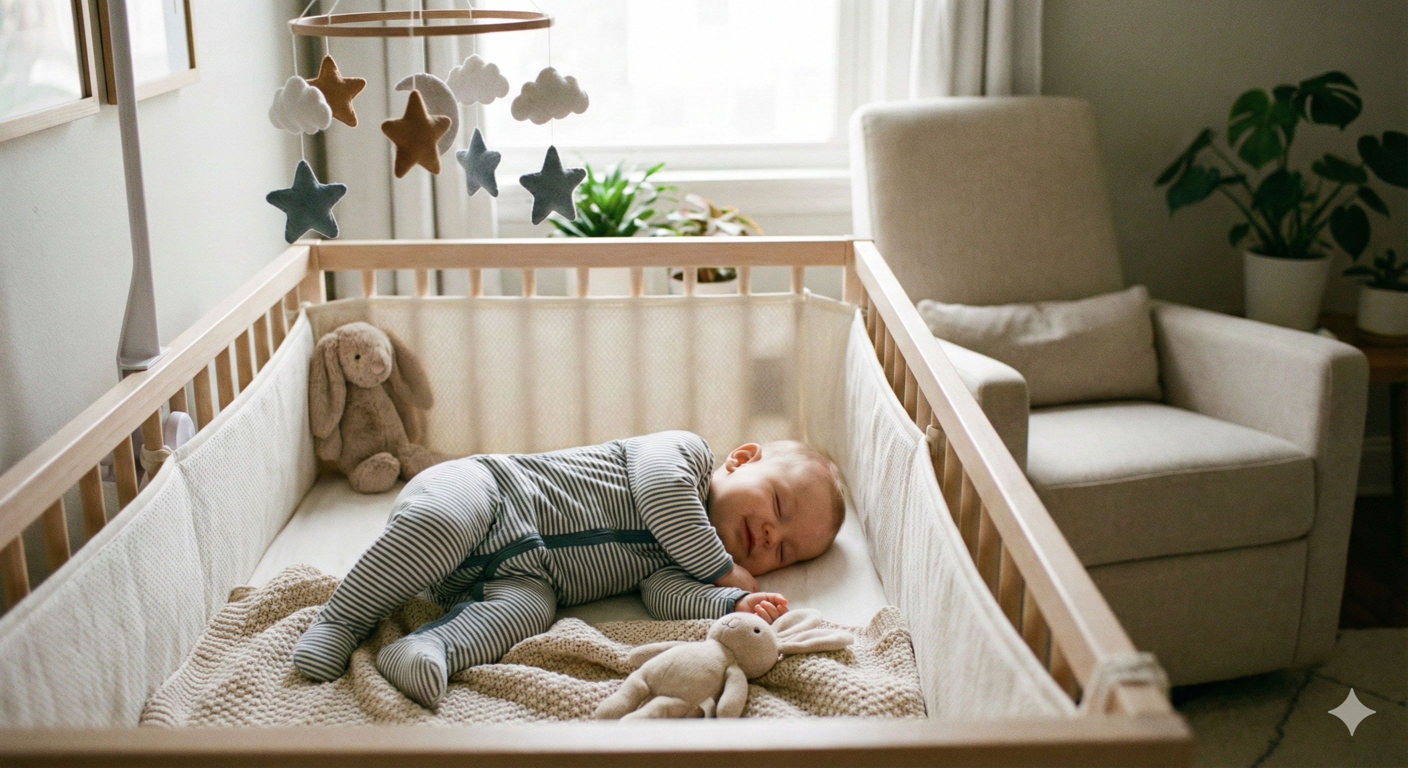 תינוק ישן ברוגע בעריסה